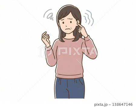 耳鳴りに悩む人物のイラスト・耳の不調や違和感を示す医療素材 138647146