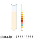 Urine sample tube and urinalysis reagent strip for kidney exam, urinary tract infection and cystitis diagnostics.  138647863