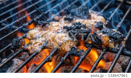 Abstract Macro of Grilling Beef Fat and Char over Fire Abstract Macro of Grilling Beef Fat and Char over Fire 138647961