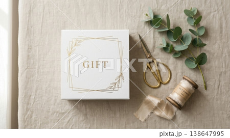 Elegant Box and Tools Flatlay Ready for Unboxing Ritual 138647995