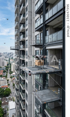 High Rise Building Facade with Integrated Drone Delivery Ports 138647996