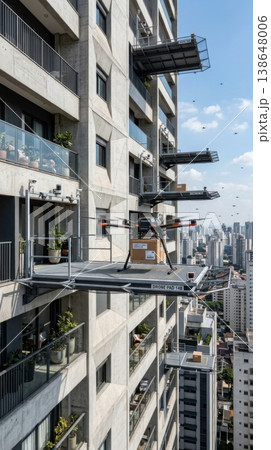 High Rise Building Facade with Integrated Drone Delivery Ports High Rise Building Facade with Integrated Drone Delivery Ports 138648006