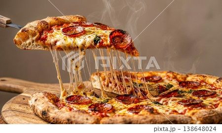 Macro Detail of Stretchy Mozzarella Cheese Pull on Pizza Slice Macro Detail of Stretchy Mozzarella Cheese Pull on Pizza Slice 138648024