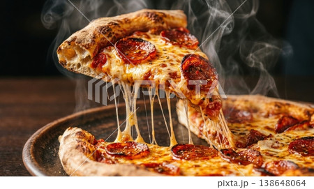 Macro Detail of Stretchy Mozzarella Cheese Pull on Pizza Slice Macro Detail of Stretchy Mozzarella Cheese Pull on Pizza Slice 138648064