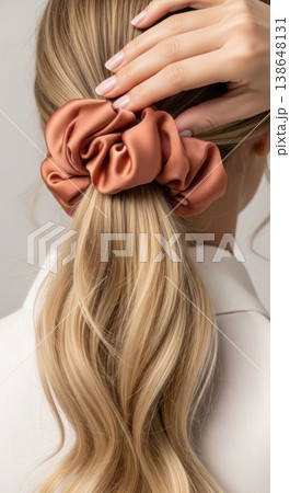 Using Silk Scrunchie for Gentle Hair Tie and Damage Prevention 138648131