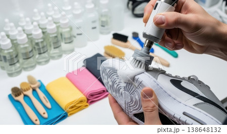 Professional Sneaker Cleaning and Restoration Service Process 138648132