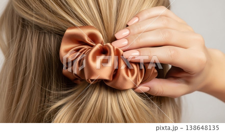 Using Silk Scrunchie for Gentle Hair Tie and Damage Prevention Using Silk Scrunchie for Gentle Hair Tie and Damage Prevention 138648135