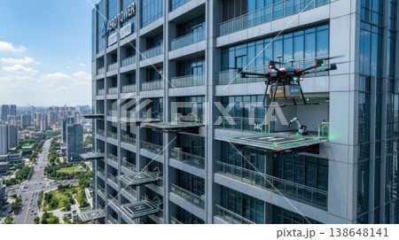High Rise Building Facade with Integrated Drone Delivery Ports 138648141