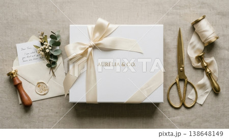 Elegant Box and Tools Flatlay Ready for Unboxing Ritual 138648149