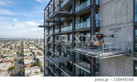 High Rise Building Facade with Integrated Drone Delivery Ports 138648168