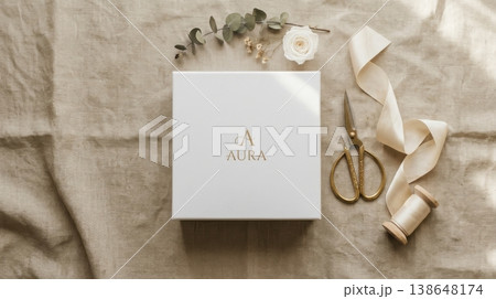 Elegant Box and Tools Flatlay Ready for Unboxing Ritual Elegant Box and Tools Flatlay Ready for Unboxing Ritual 138648174