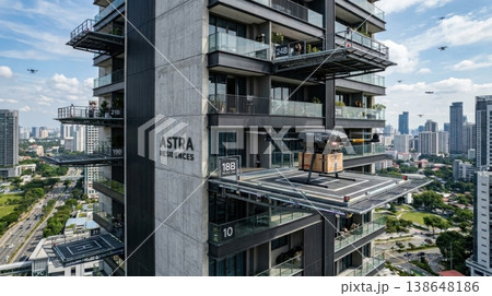 High Rise Building Facade with Integrated Drone Delivery Ports High Rise Building Facade with Integrated Drone Delivery Ports 138648186