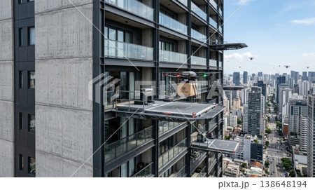 High Rise Building Facade with Integrated Drone Delivery Ports High Rise Building Facade with Integrated Drone Delivery Ports 138648194