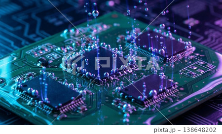 Abstract View of Computer Chips Submerged in Boiling Liquid Abstract View of Computer Chips Submerged in Boiling Liquid 138648202