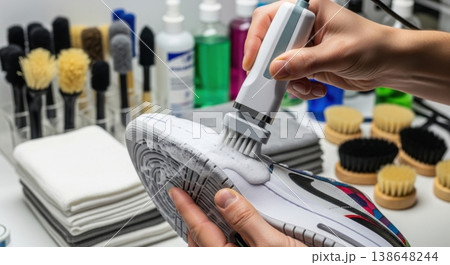 Professional Sneaker Cleaning and Restoration Service Process 138648244