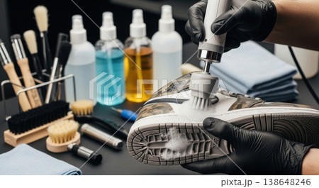 Professional Sneaker Cleaning and Restoration Service Process 138648246
