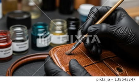 Professional Restoration of Luxury Vintage Leather Bag Edge Professional Restoration of Luxury Vintage Leather Bag Edge 138648247