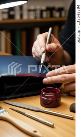 Professional Restoration of Luxury Vintage Leather Bag Edge 138648294