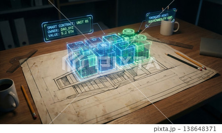 AR Real Estate Tokenization on Architect Blueprint AR Real Estate Tokenization on Architect Blueprint 138648371