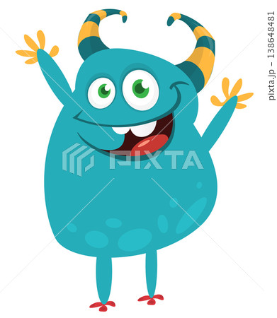 Cartoon funny monster character design with funny face expression. Halloween vector illustration 138648481