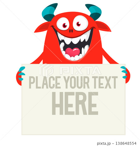 Catoon monster holding black sign with sample message on it Catoon monster holding black sign with sample message on it 138648554