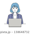 ノートパソコンで作業する女性ビジネスパーソンのベクターイラスト 138648732