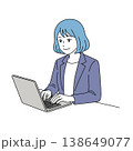 ノートパソコンで作業する女性ビジネスパーソンのベクターイラスト 138649077