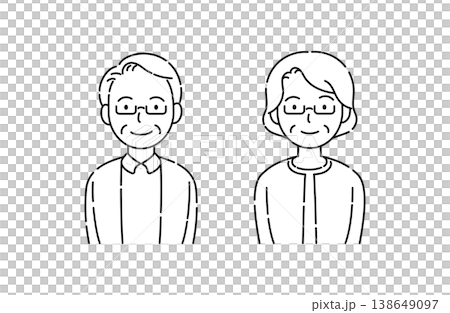 Smiling senior couple wearing glasses (simple line illustration) 138649097