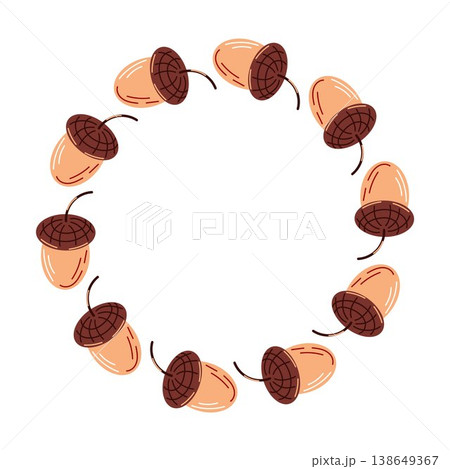 Autumn acorn wreath illustration in flat style on white background. Ideal for seasonal design, invitation, greeting card and decorative template. 138649367