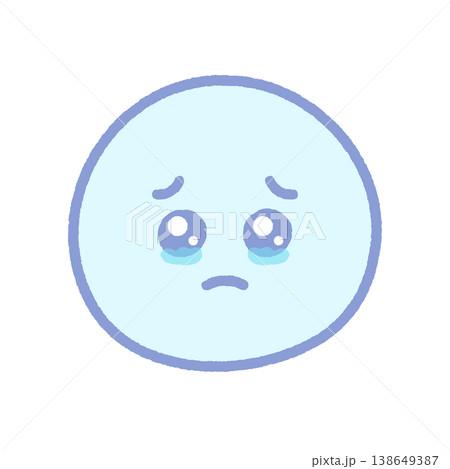 うるうるした涙目の泣き顔の水色の感情絵文字アイコン｜上目遣いのぴえん顔のかわいい手描きのイラスト素材 138649387