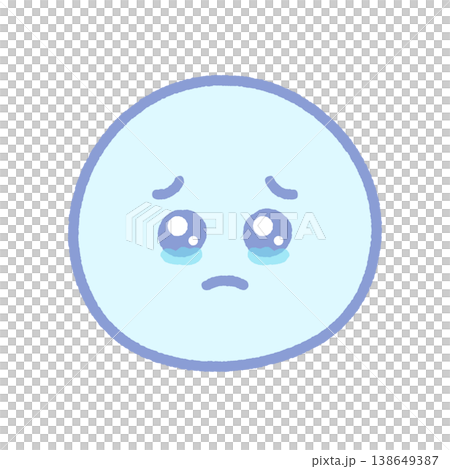 一個淺藍色的哭泣表情符號，眼睛含淚 | 一個可愛的手繪插圖，畫的是一個嘟著嘴抬頭的臉。 138649387