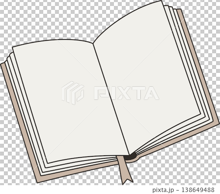 Open Book with Blank Pages Illustration, Minimalist Beige Notebook with Bookmark for Reading and Journaling, Flat Graphic Isolated  138649488