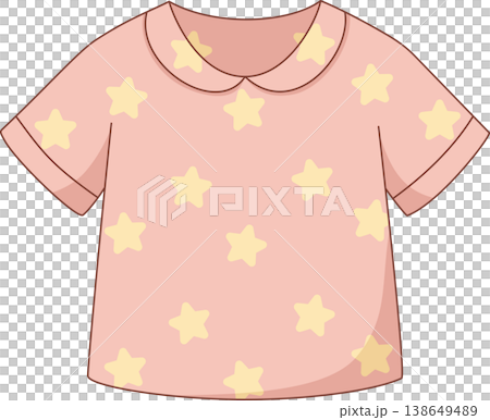 Cute Pink Pajama Top with Yellow Star Pattern Illustration, Sweet Short Sleeve Sleepwear Shirt for Women and Girls, Comfort Lounge Apparel Isolated Cute Pink Pajama Top with Yellow Star Pattern Illustration, Sweet Short Sleeve Sleepwear Shirt for Women and Girls, Comfort Lounge Apparel Isolated 138649489