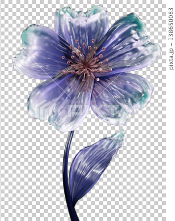 Translucent Purple Glass Flower With Stem and Leaf Abstract Botanical Sculpture On White Translucent Purple Glass Flower With Stem and Leaf Abstract Botanical Sculpture On White 138650083