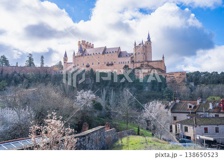 Dreamy Alcazar of Segovia Castle in Spain on a Cloudy Spring Day 138650523