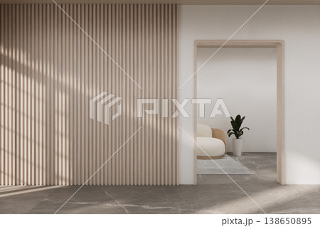The Modern japandi style Clean room minimal with wood panels wall background 3D illustration rendering The Modern japandi style Clean room minimal with wood panels wall background 3D illustration rendering 138650895