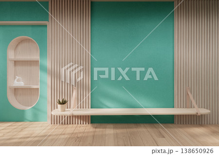 Mint color room Mock up interior room and wood white color wall background 3D illustration rendering Mint color room Mock up interior room and wood white color wall background 3D illustration rendering 138650926