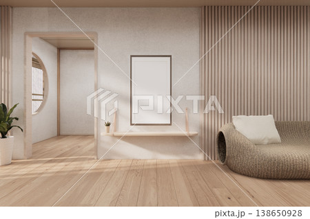 Modern room interior wabisabi style sofa onEmpty room wabi sabi style. 3D illustration rendering 138650928