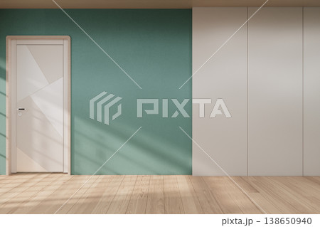 Mint color room Mock up interior room and wood white color wall background 3D illustration rendering 138650940