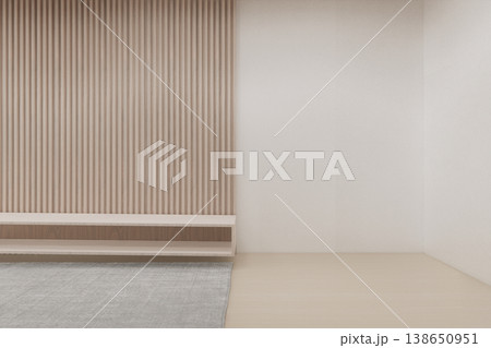Small wall mounted storage cabinet on Empty room,Clean japanese minimalist room interior, 3D rendering 138650951