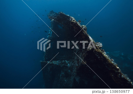 Diving on USAT Liberty Wreck in Tulamben, Bali. Wreckship in Bali Diving on USAT Liberty Wreck in Tulamben, Bali. Wreckship in Bali 138650977