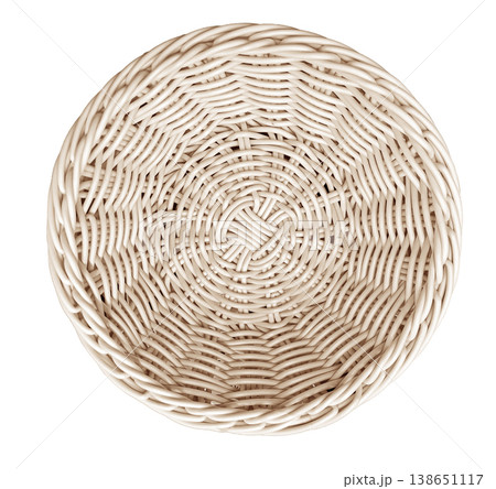Empty round woven wicker basket with transparent background 138651117