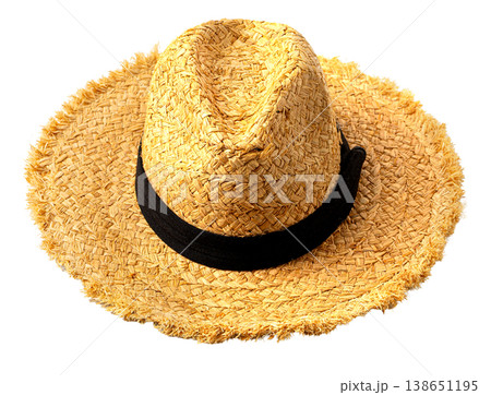 Straw sun hat with black band for summer 138651195