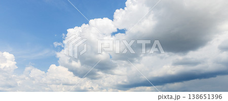 Panoramic blue sky background photo taken on a sunny summer day 138651396
