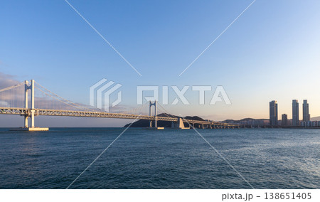 Gwangandaegyo bridge panoramic view, a suspension bridge. Busan, South Korea 138651405