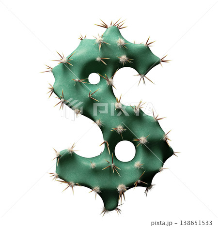 3D Wild Desert Cactus Dollar Sign with Sharp Spines 138651533