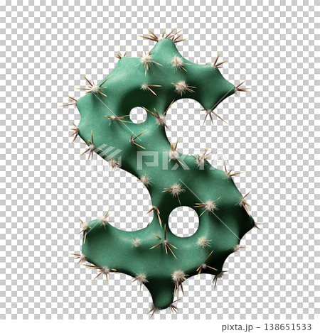 3D Wild Desert Cactus Dollar Sign with Sharp Spines 138651533