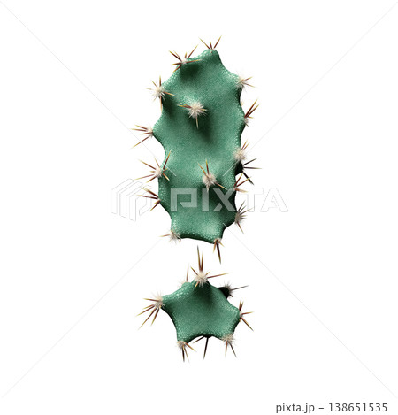 3D Wild Desert Cactus Exclamation Mark with Sharp Spines 138651535