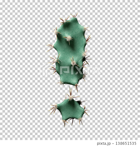 3D Wild Desert Cactus Exclamation Mark with Sharp Spines 138651535
