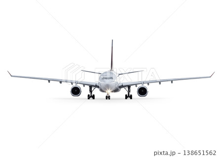 Front view of the wide body passenger aircraft taxiing isolated on white background Front view of the wide body passenger aircraft taxiing isolated on white background 138651562